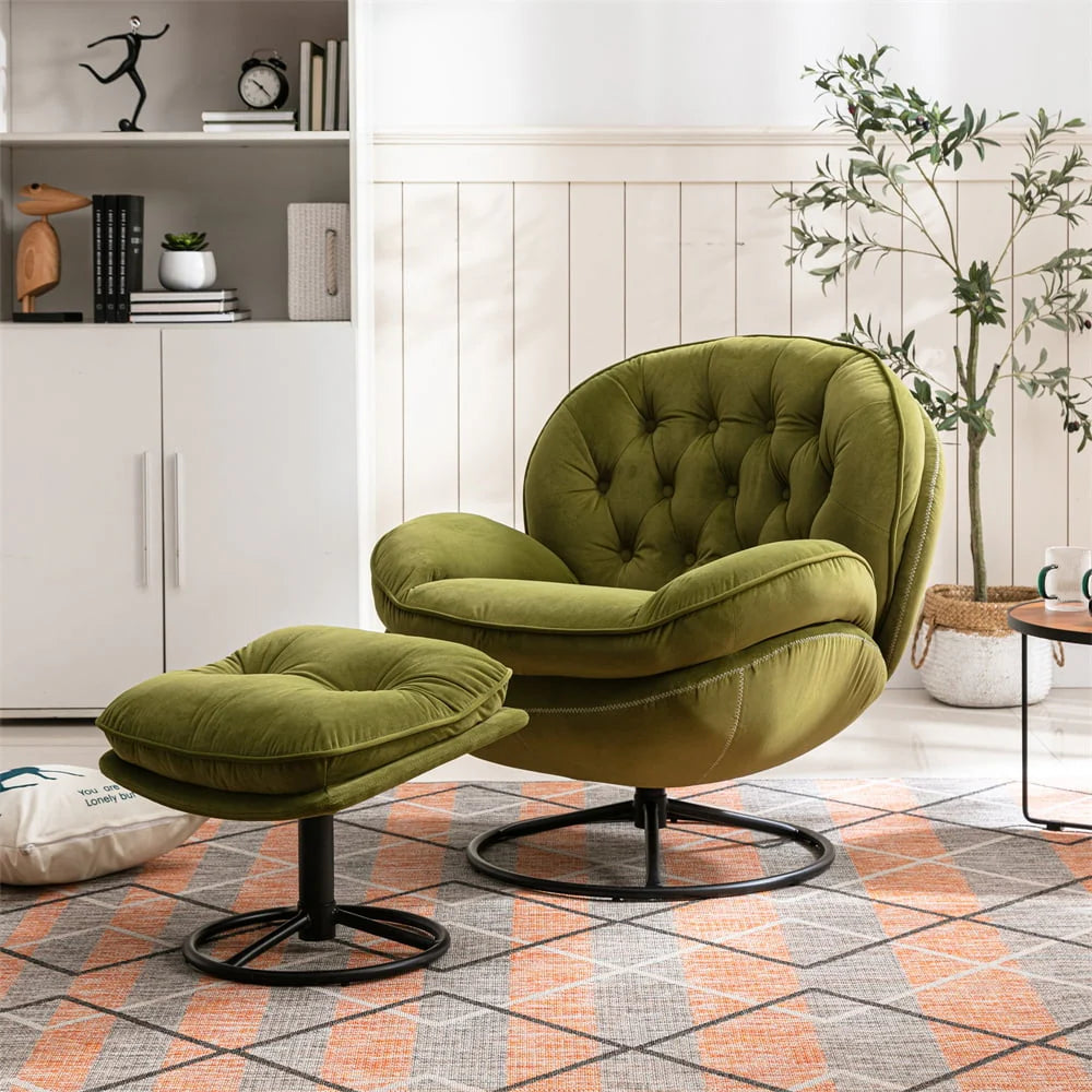 Velvet Swivel Accent Chair with Ottoman Set, Modern Lounge Chair with Footrest and Metal Base Comfy - Product image 13
