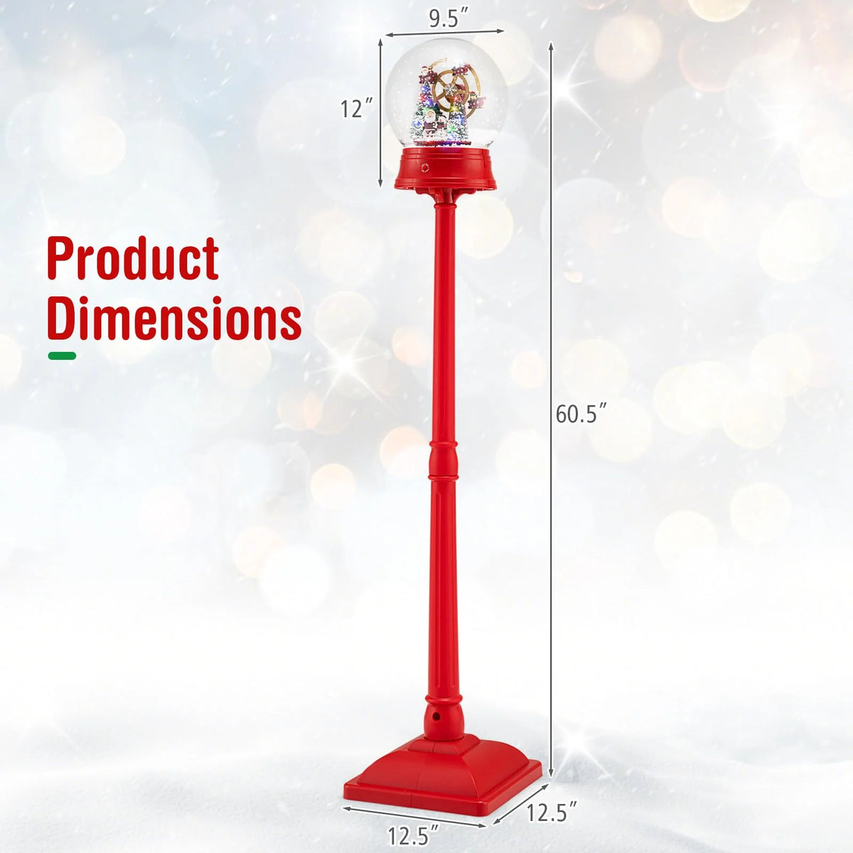 Tangkula 5.3 Ft 2-in-1 Musical Christmas Street Lamp with Falling Snow - Product image 7