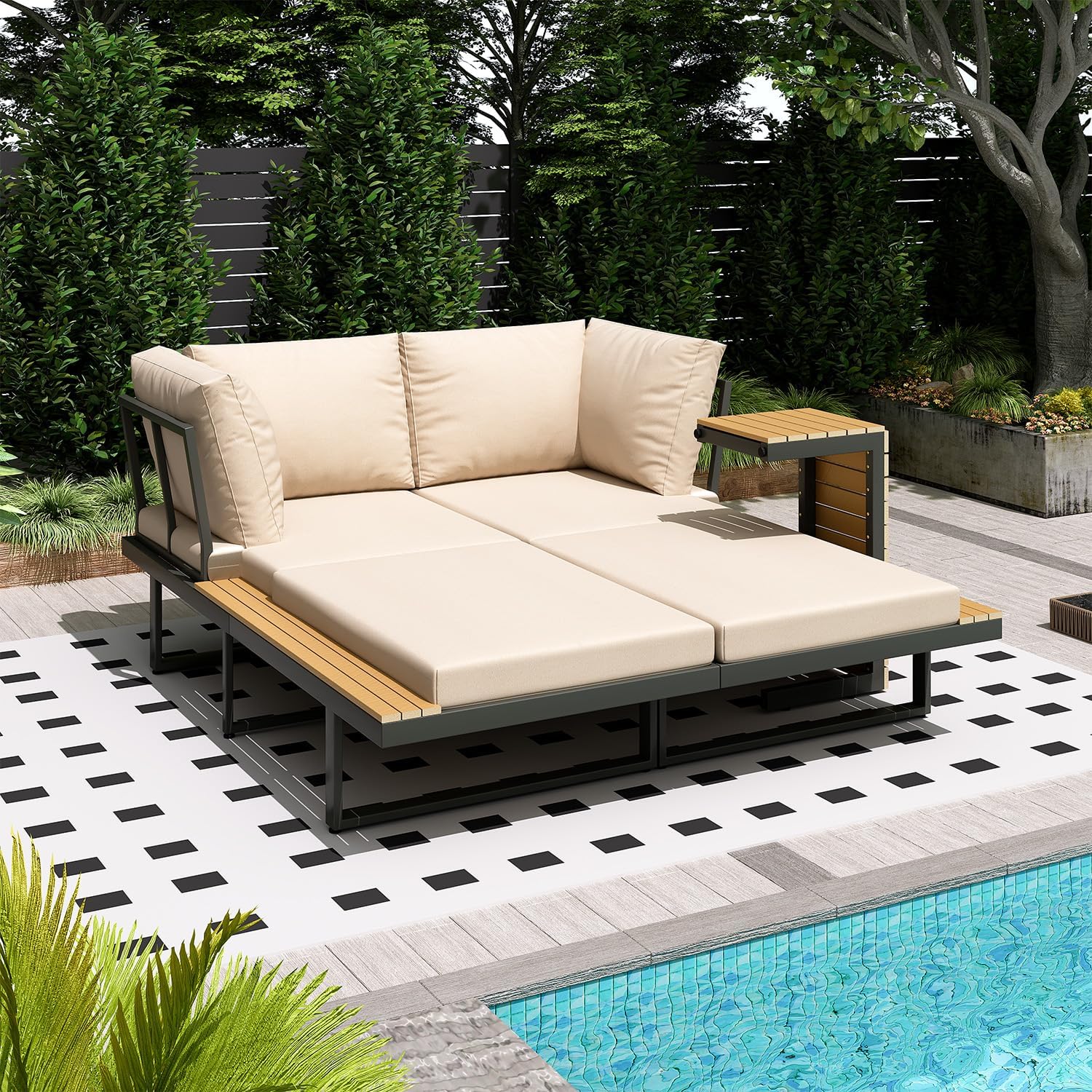 AECOJOY 4 Piece Metal Patio Furniture Set with Waterproof Cover, Convertible Outdoor Daybed with Coffee - Product image 11