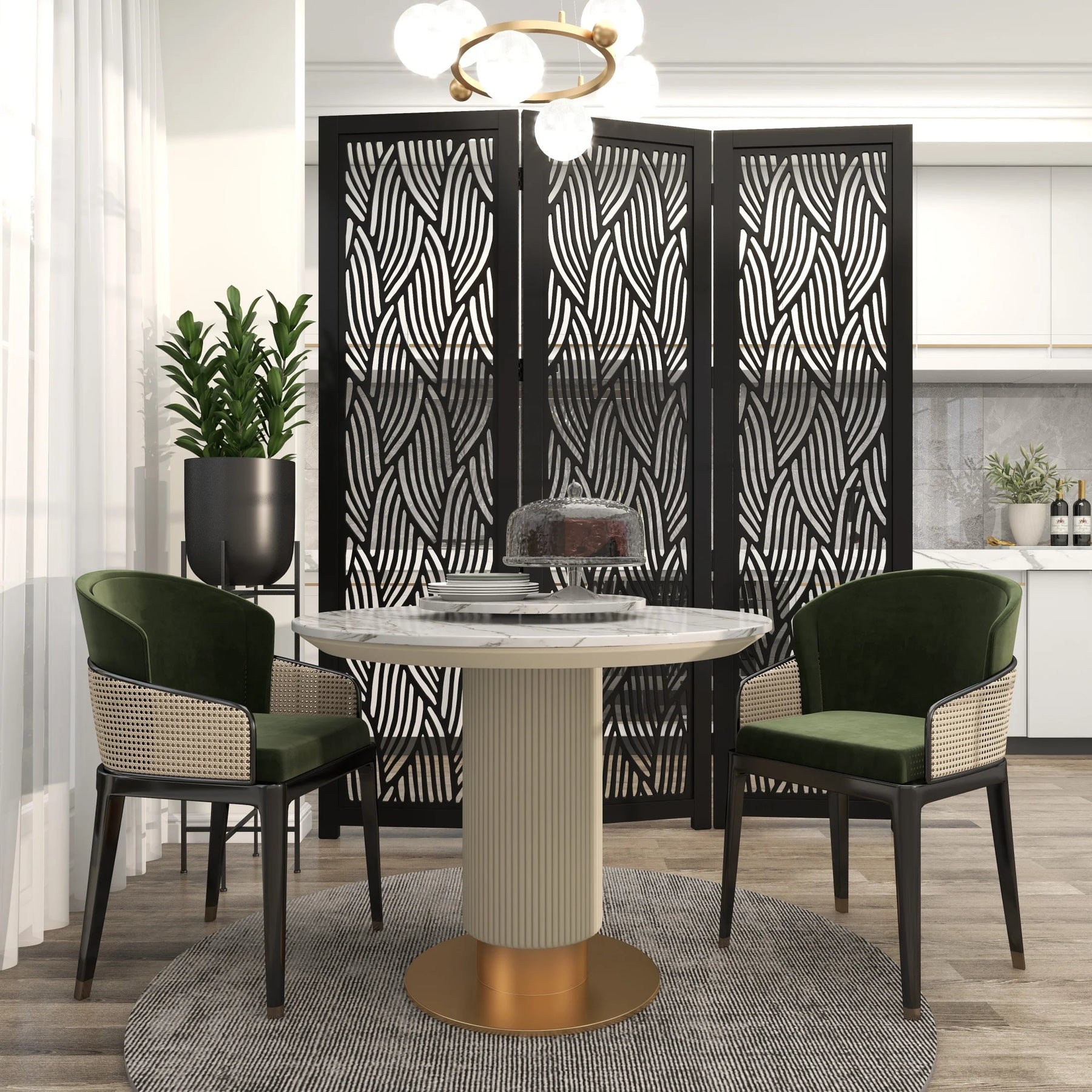 Decmode 60" x 72" Black Mango Wood Abstract Wavy Cutout 3 Panel Room Divider Screen, 1 - Piece - Product image 13