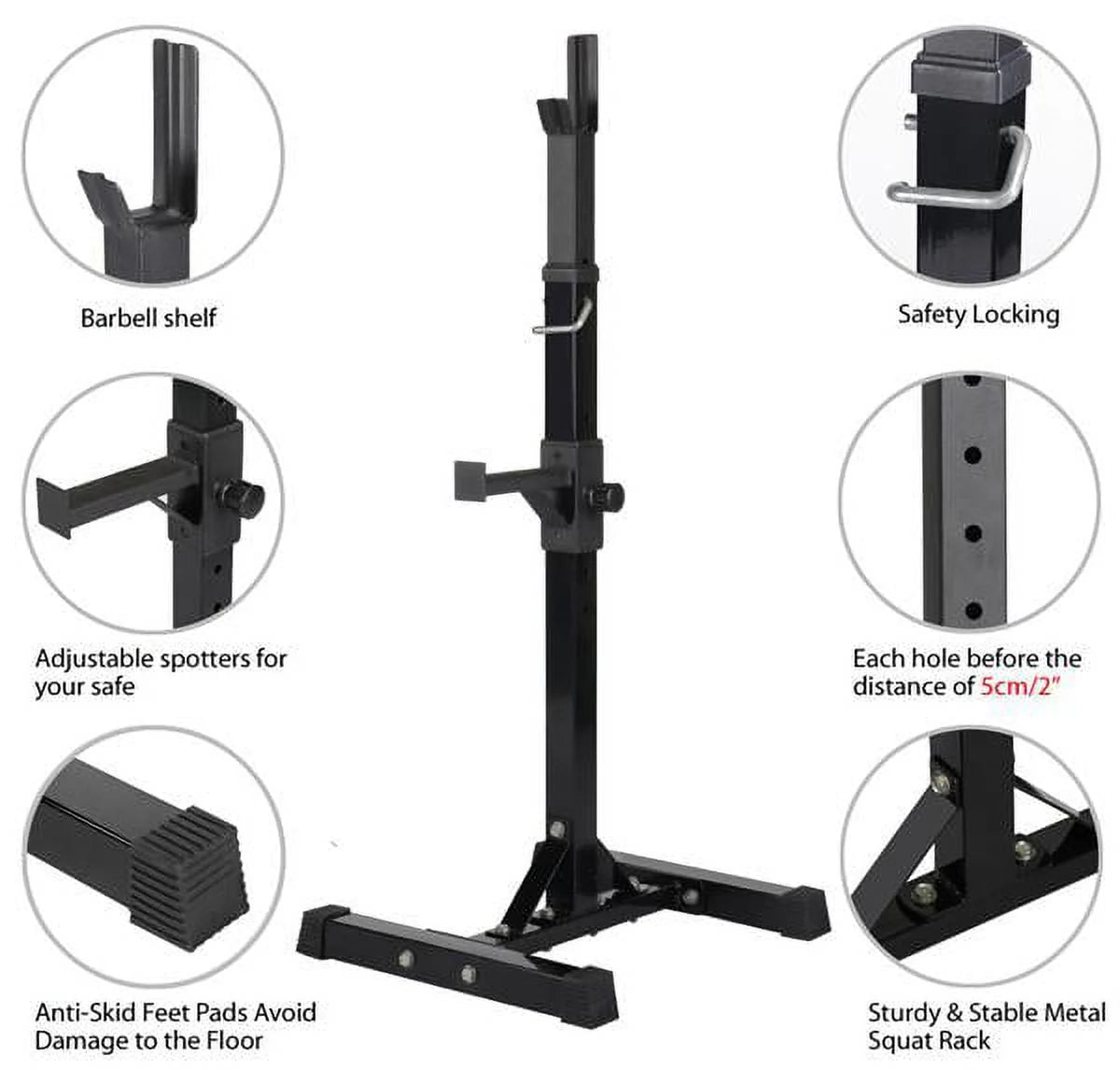 2 - Piece Adjustable Squat Stand Rack or Barbell Free Press Bench, Black - Product image 10