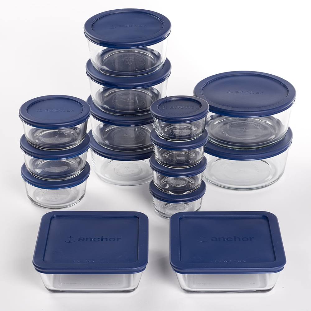 Anchor Hocking Clear Glass Storage 30 Piece Set with Navy Lids - Product image 1