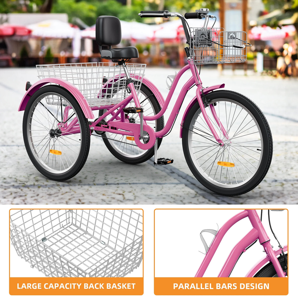 Dextrus 24 in 3 - Wheel Bike, Single Speed Adult Trike, Low Step - Through Cruiser with Front & Rear - Product image 43