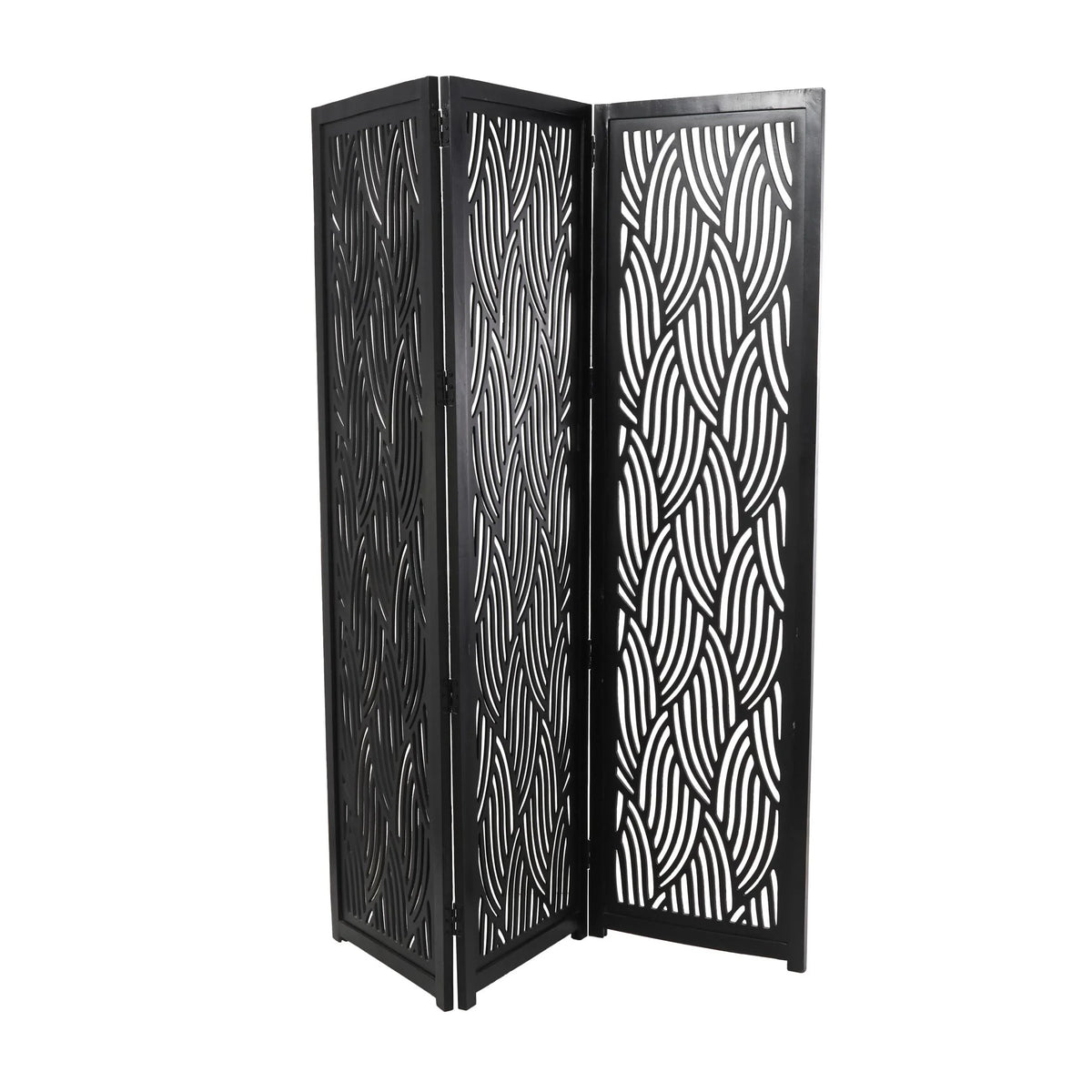 Decmode 60" x 72" Black Mango Wood Abstract Wavy Cutout 3 Panel Room Divider Screen, 1 - Piece - Product image 7