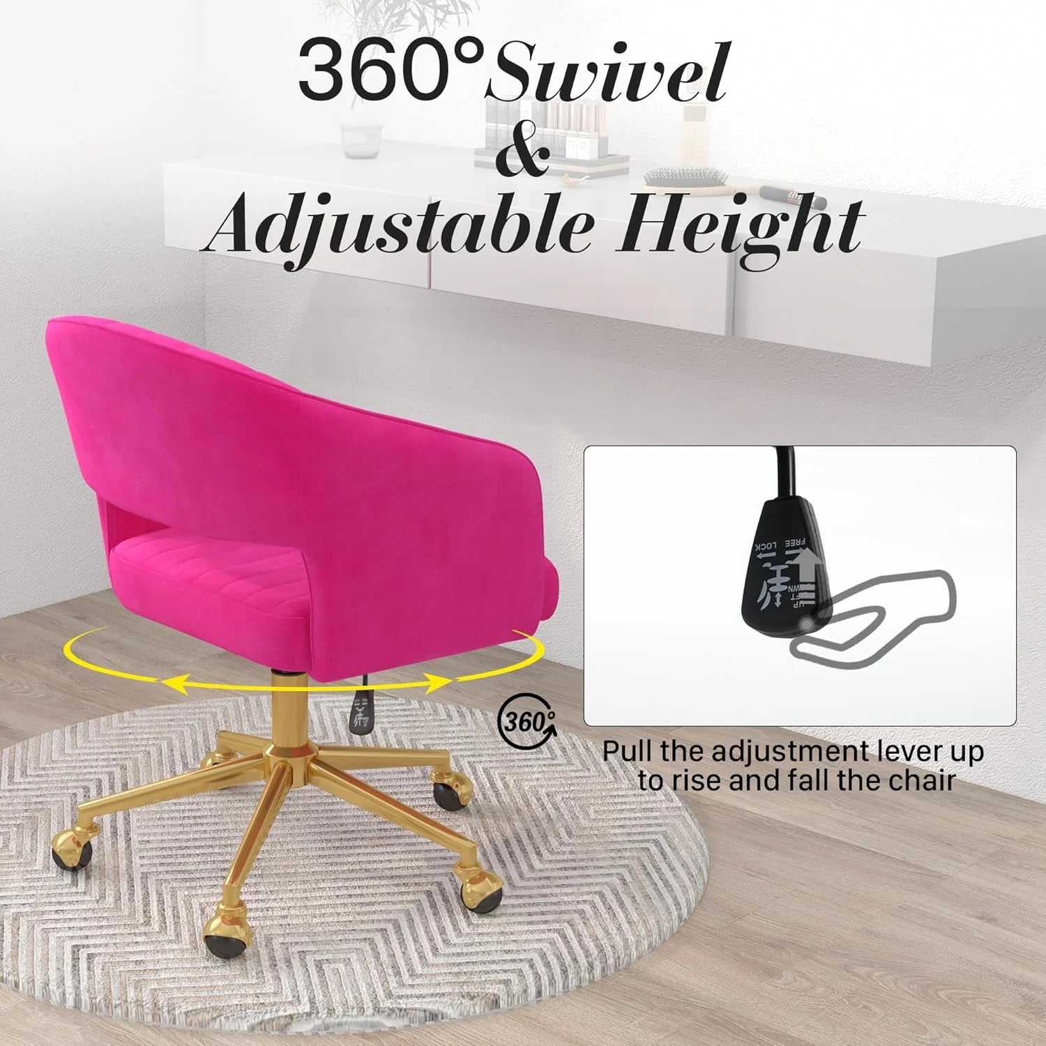 Home Office Swivel Desk Chair, Modern Velvet Vanity Chair, Height Adjustable Armchair with Gold Base - Product image 28