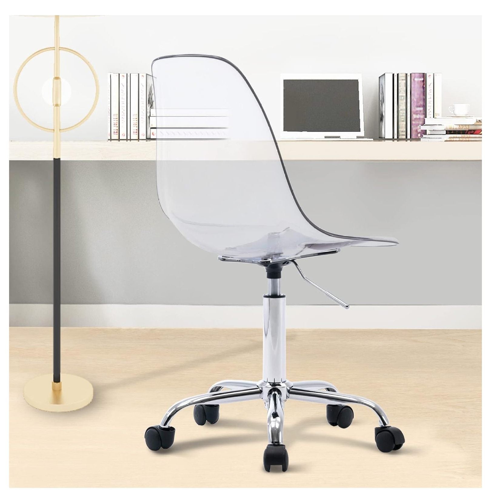Echoworld Clear Rolling Chair, Armless Desk Chair with Golden Feet Swivel Molded Plastic Shell Adjustable - Product image 17