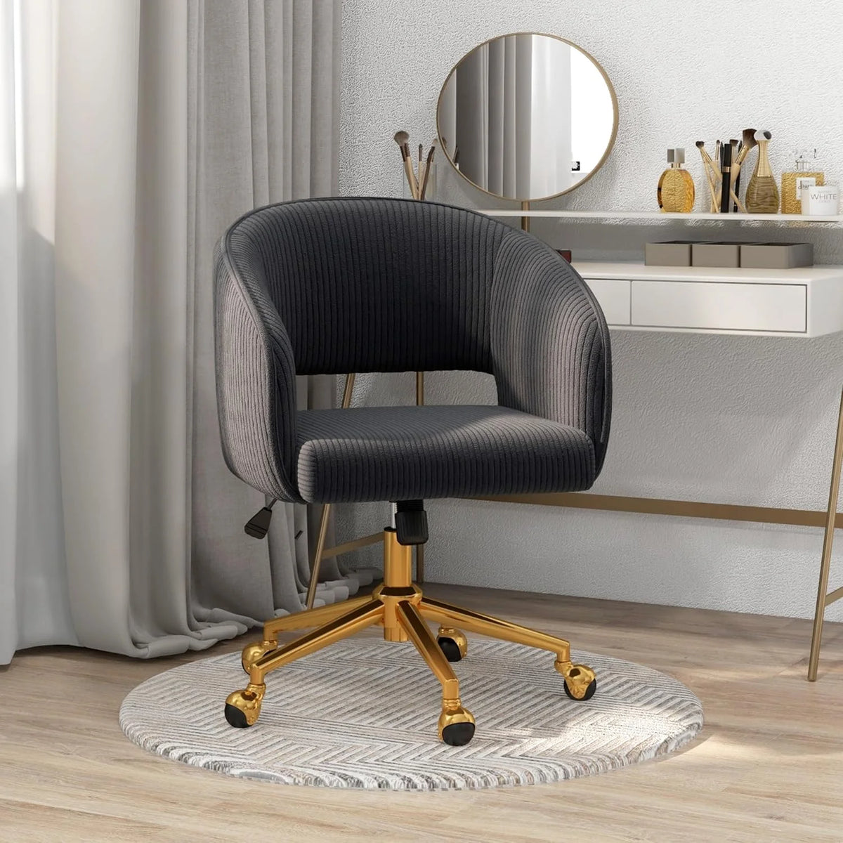 Home Office Swivel Desk Chair, Modern Velvet Vanity Chair, Height Adjustable Armchair with Gold Base - Product image 38