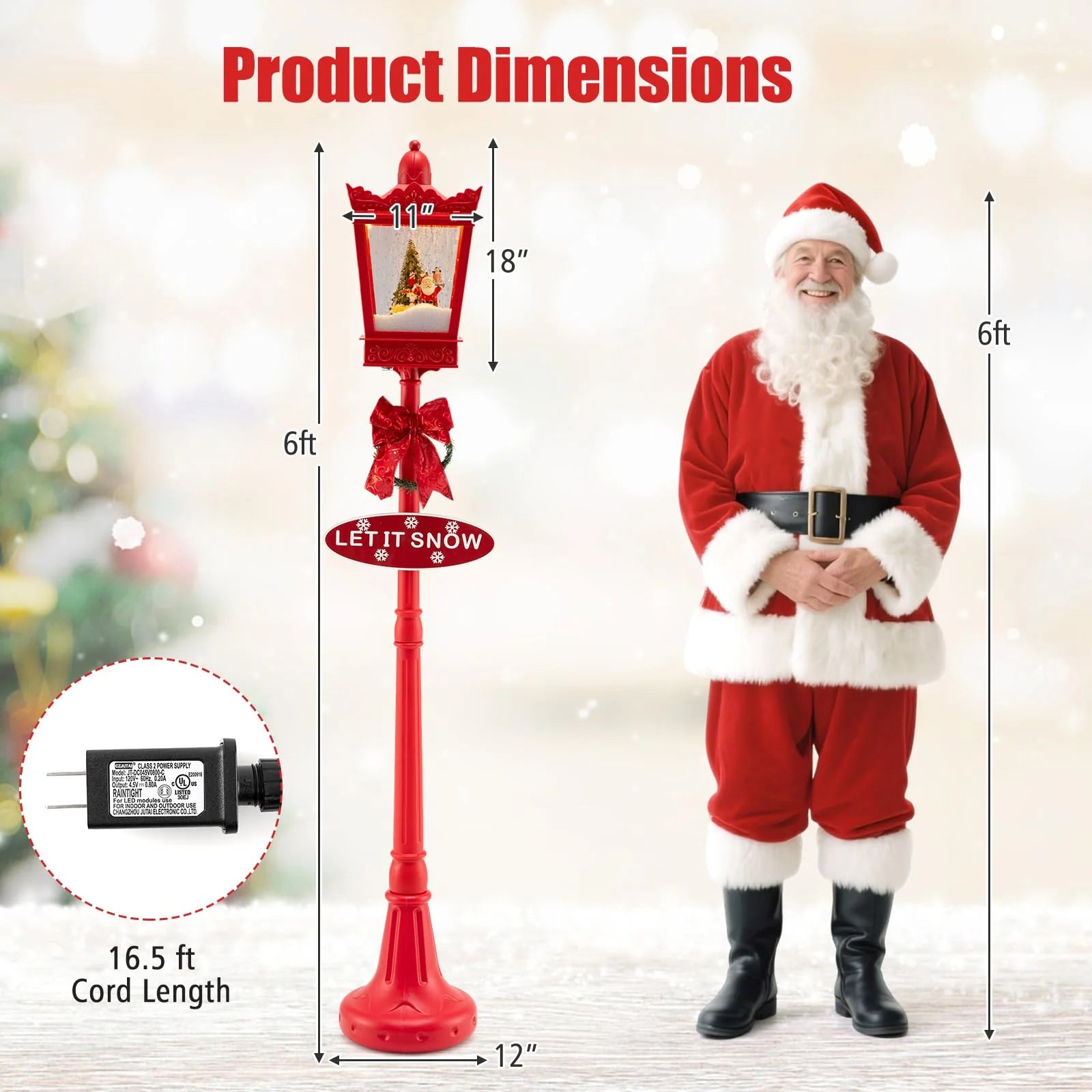 Tangkula 8 ft Musical Christmas Street Light Indoor/Outdoor Lamp Post with Warm White LEDs - Product image 5